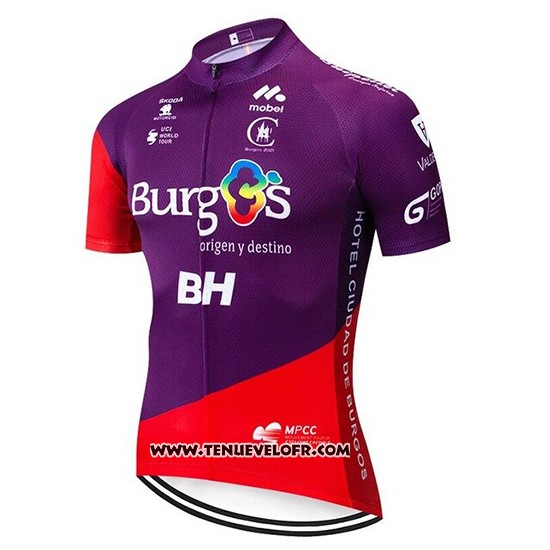 2019 Maillot Ciclismo Burgos BH Violet Rouge Manches Courtes et Cuissard